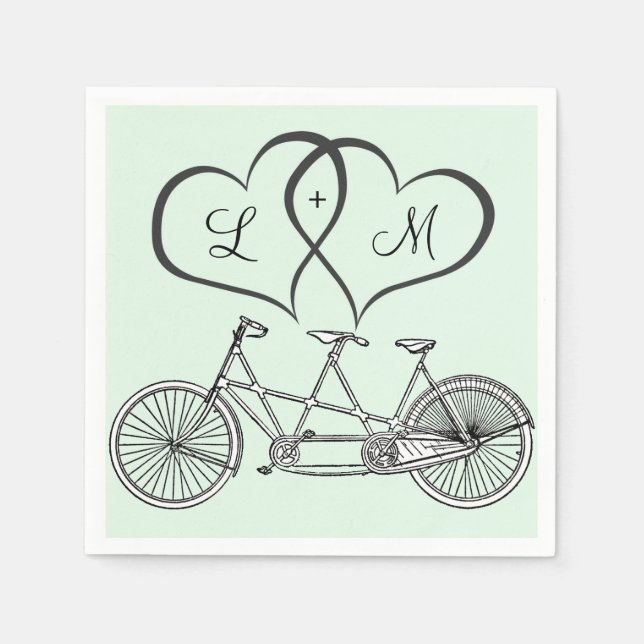Bicycle for Two Hearts Wedding Personalised Napkin (Front)