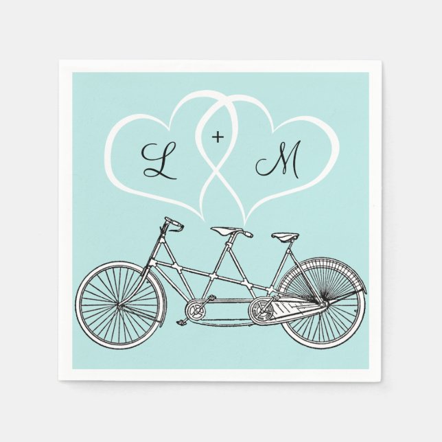Bicycle for Two Hearts Wedding Personalised Napkin (Front)