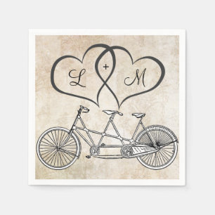 Bicycle for Two Hearts Wedding Personalised Napkin