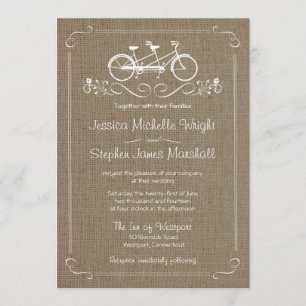 Bicycle for Two Natural Burlap Wedding Invitations