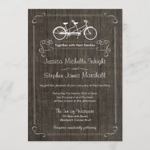 Bicycle for Two Rustic Wood Wedding Invitations