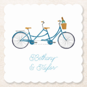 Bicycle for Two Watercolor Tandem Bike & Names Paper Coaster