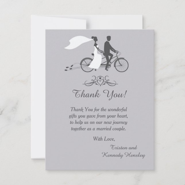 Bicycle For Two Wedding 4x5 Flat Thank You Card (Front)