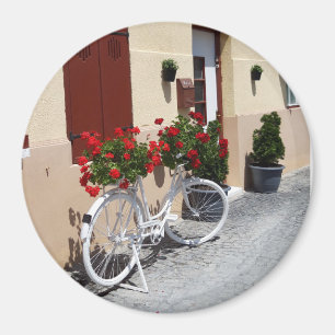 Bicycle Full Of Red Geranium Flowers Magnet