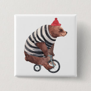 Bicycle Fun Bear 15 Cm Square Badge