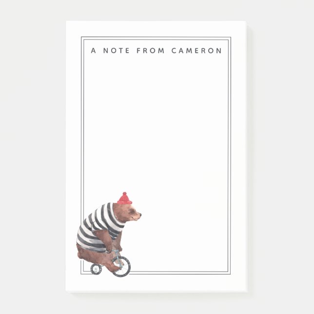 Bicycle Fun Bear | Add Your Name Post-it Notes (Front)