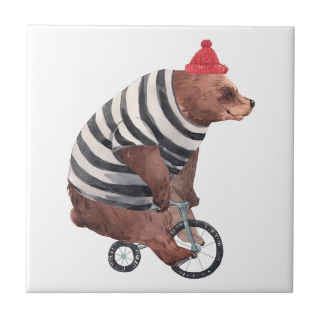 Bicycle Fun Bear Ceramic Tile (Front)