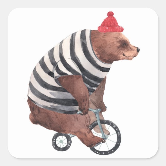 Bicycle Fun Bear Square Sticker (Front)