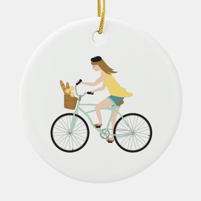 Bicycle Girl Ceramic Ornament (Front)