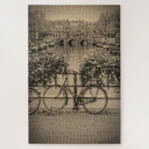 Bicycle in Amserdam - Sepia - 20x30 - 1014 pc Jigsaw Puzzle