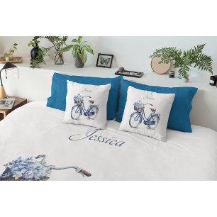 Bicycle in Delft Blue customisable Cushion