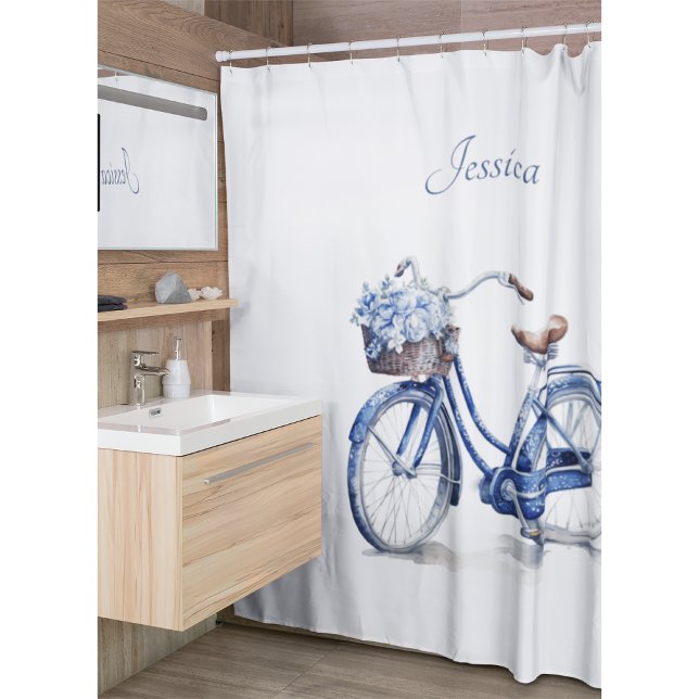 Bicycle in Delft Blue customisable Shower Curtain (Creator Uploaded)