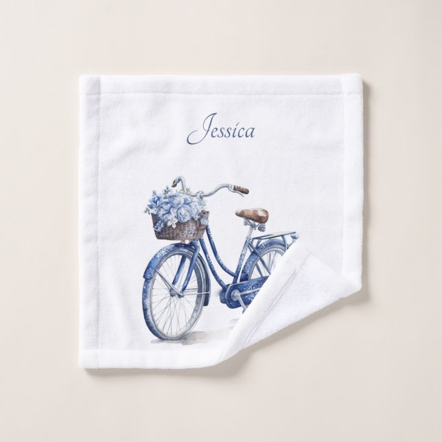 Bicycle in Delft Blue customisable Wash Cloth (Wash Cloth)
