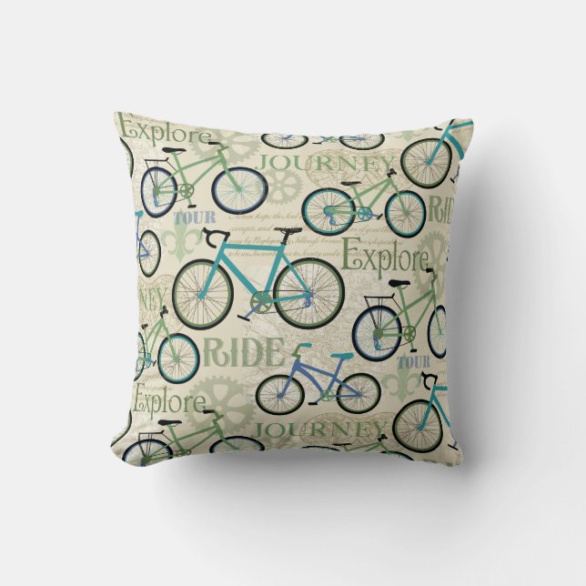 Bicycle Journey Blue Cushion (Front)