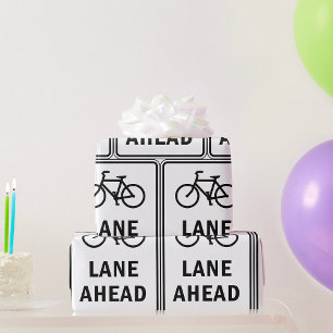 Bicycle Lane Ahead Sign Cycling Road Safety  Wrapping Paper
