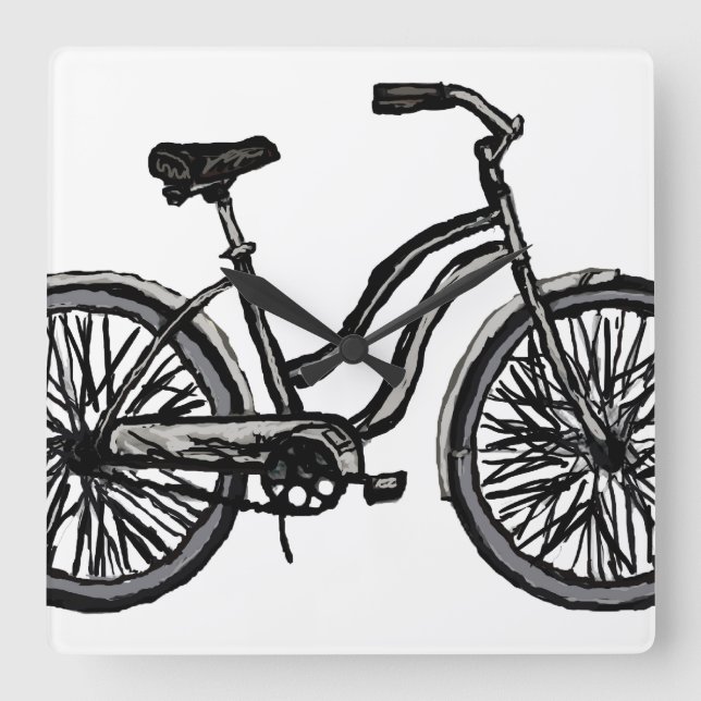 Bicycle Line Drawing Clock. Pick your colour! Square Wall Clock (Front)
