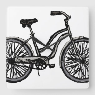 Bicycle Line Drawing Clock. Pick your colour! Square Wall Clock