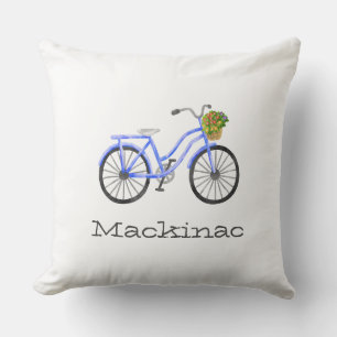 Bicycle Mackinac Island Family Flowers Location Cushion