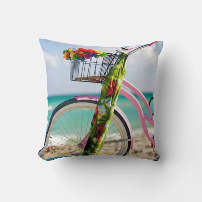 Bicycle On The Beach | Miami, Florida Cushion (Front)