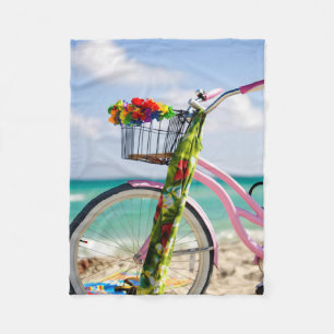 Bicycle On The Beach Miami, Florida Fleece Blanket