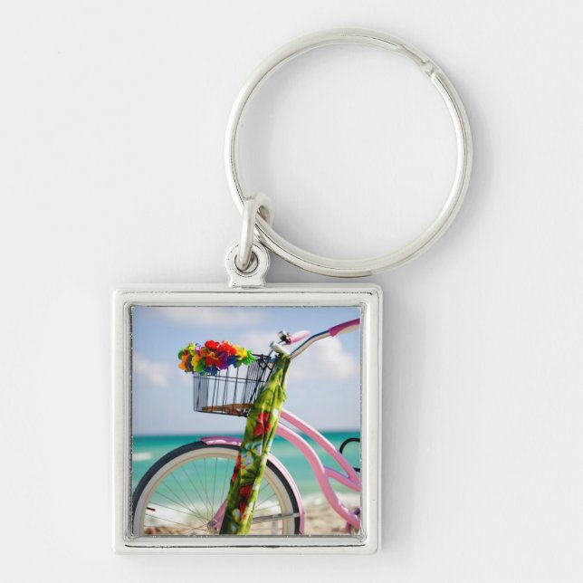 Bicycle On The Beach | Miami, Florida Key Ring (Front)
