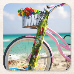 Bicycle On The Beach Miami, Florida Square Paper Coaster