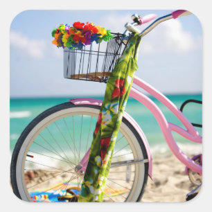 Bicycle On The Beach Miami, Florida Square Sticker