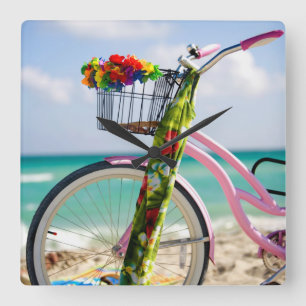 Bicycle On The Beach   Miami, Florida Square Wall Clock