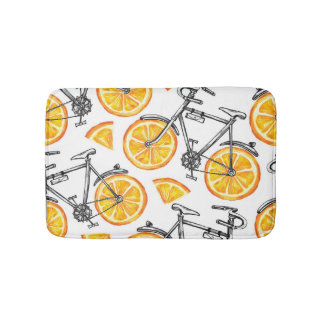Bicycle Oranges: Watercolor Summer Pattern Bath Mat
