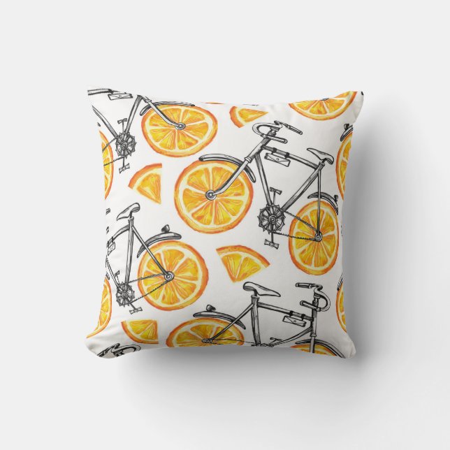 Bicycle Oranges: Watercolor Summer Pattern Cushion (Front)