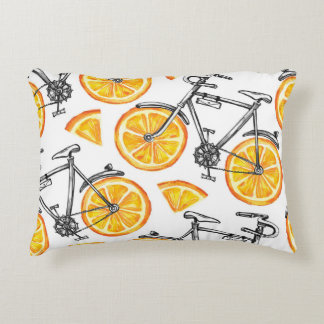 Bicycle Oranges: Watercolor Summer Pattern Decorative Cushion