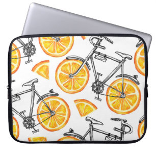 Bicycle Oranges: Watercolor Summer Pattern Laptop Sleeve
