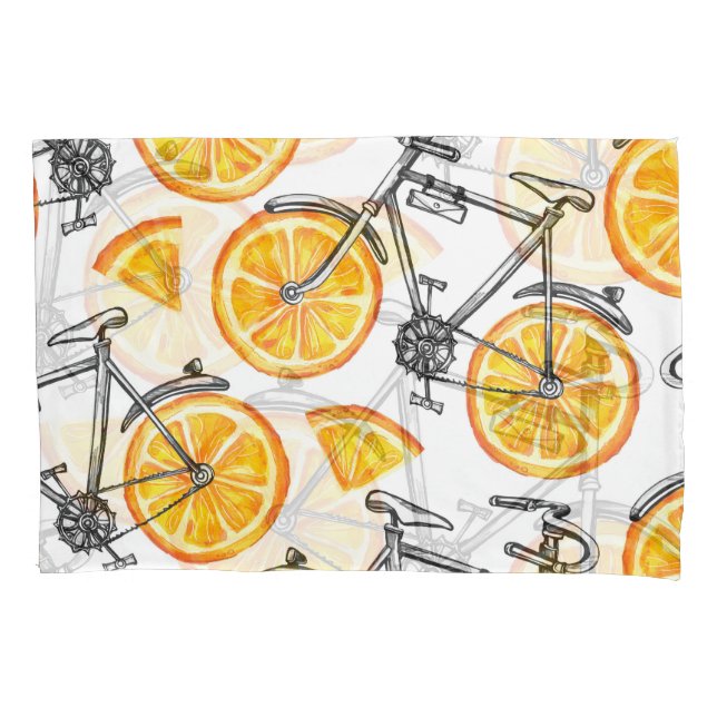 Bicycle Oranges: Watercolor Summer Pattern Pillowcase (Front)