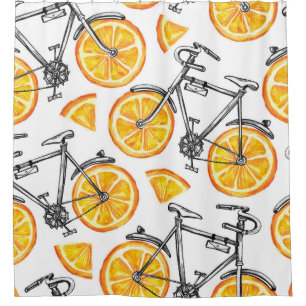 Bicycle Oranges: Watercolor Summer Pattern Shower Curtain