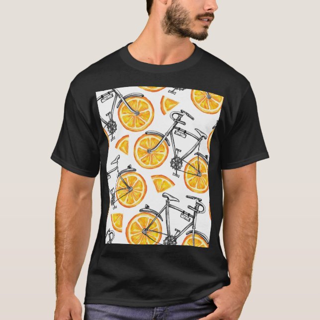 Bicycle Oranges: Watercolor Summer Pattern T-Shirt (Front)
