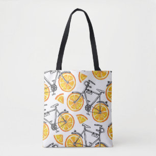 Bicycle Oranges: Watercolor Summer Pattern Tote Bag