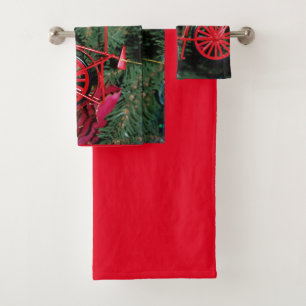 Bicycle Ornament on a Christmas Tree Bath Towel Set