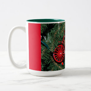Bicycle ornament on a Christmas Tree Two-Tone Coffee Mug