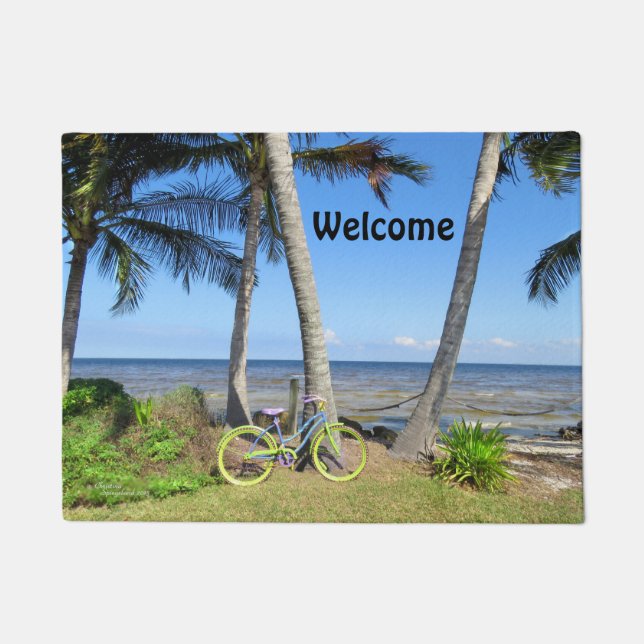 Bicycle Palm trees Welcome Doormat (Front)