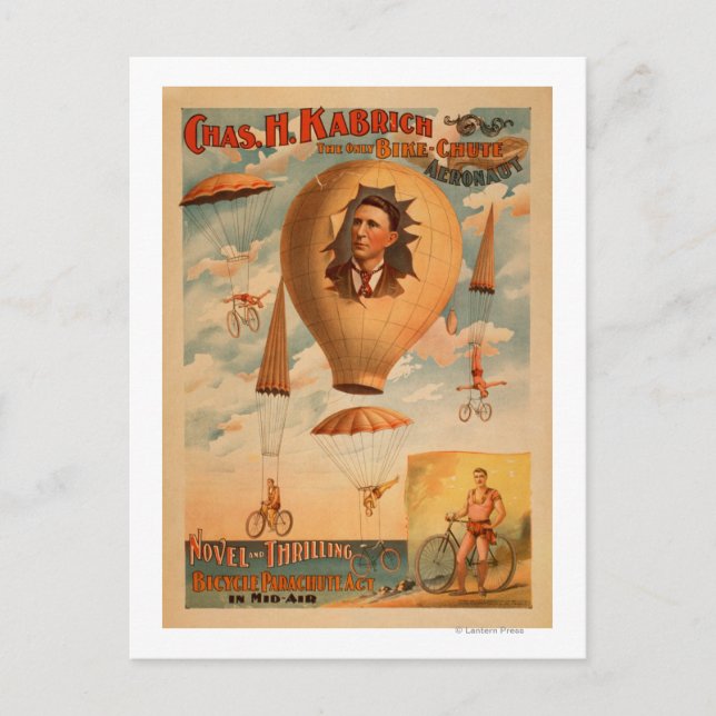 Bicycle Parachute act in mid-air Theatre Postcard (Front)