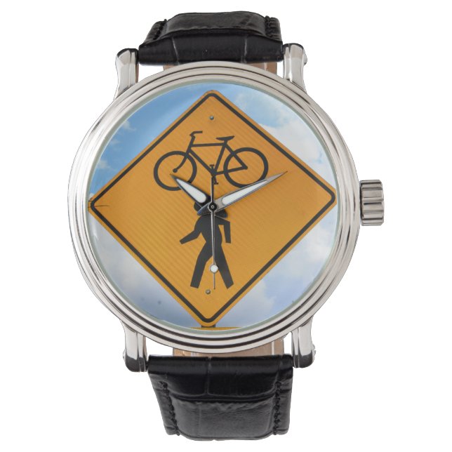 Bicycle & Pedestrian Crossing Ahead Road Sign Watch (Front)