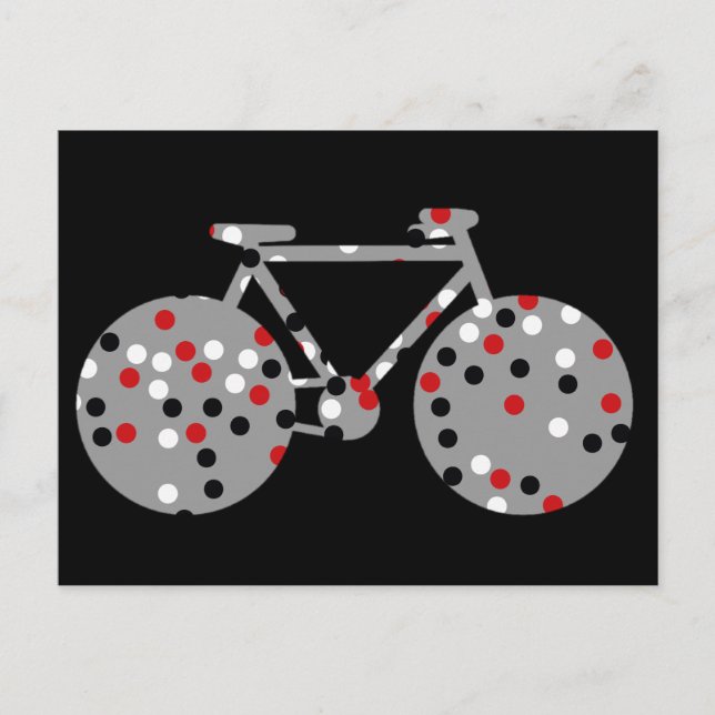 bicycle & polka dots black postcard (Front)