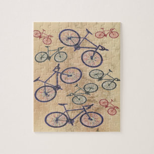 Bicycle Print On Vintage Map Jigsaw Puzzle
