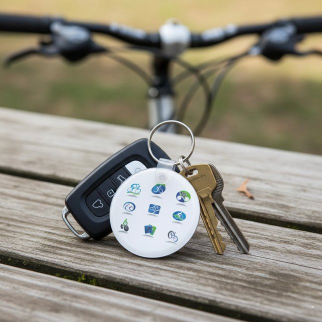 Bicycle Racing Icons Blue and Green Sport Key Ring (Creator Uploaded)