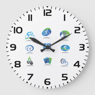 Bicycle Racing Icons Blue and Green Sport Large Clock