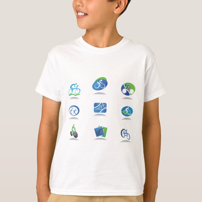 Bicycle Racing Icons Blue and Green Sport T-Shirt (Front)