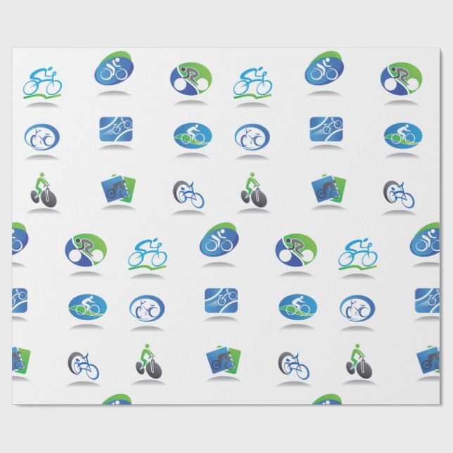 Bicycle Racing Icons Blue and Green Sport Wrapping Paper (Flat)