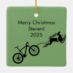Bicycle Reindeer Funny Santa Christmas Ceramic Ornament
