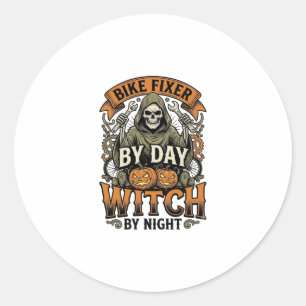 Bicycle Repair Witch Vintage Halloween Bike Mechan Classic Round Sticker
