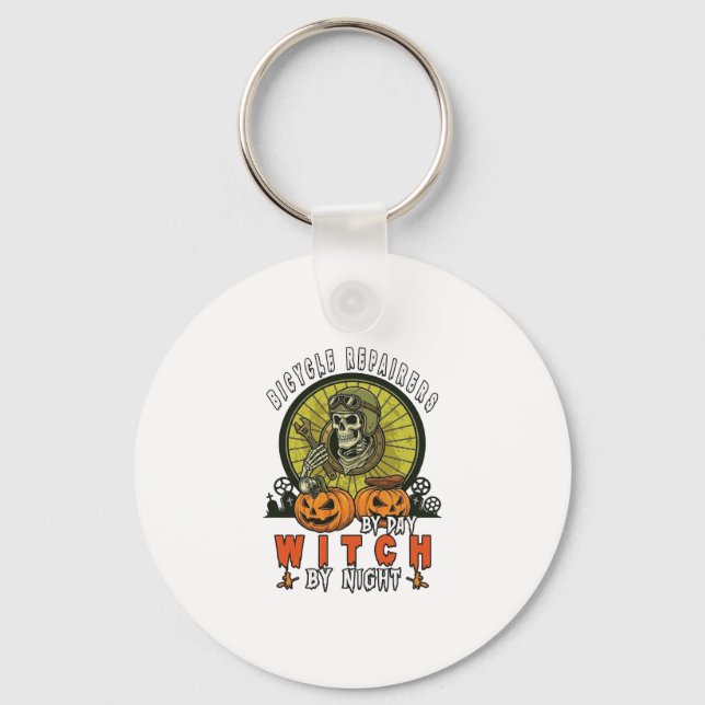 Bicycle Repairers Witch Skull Wrench Pumpkins Hall Key Ring (Front)